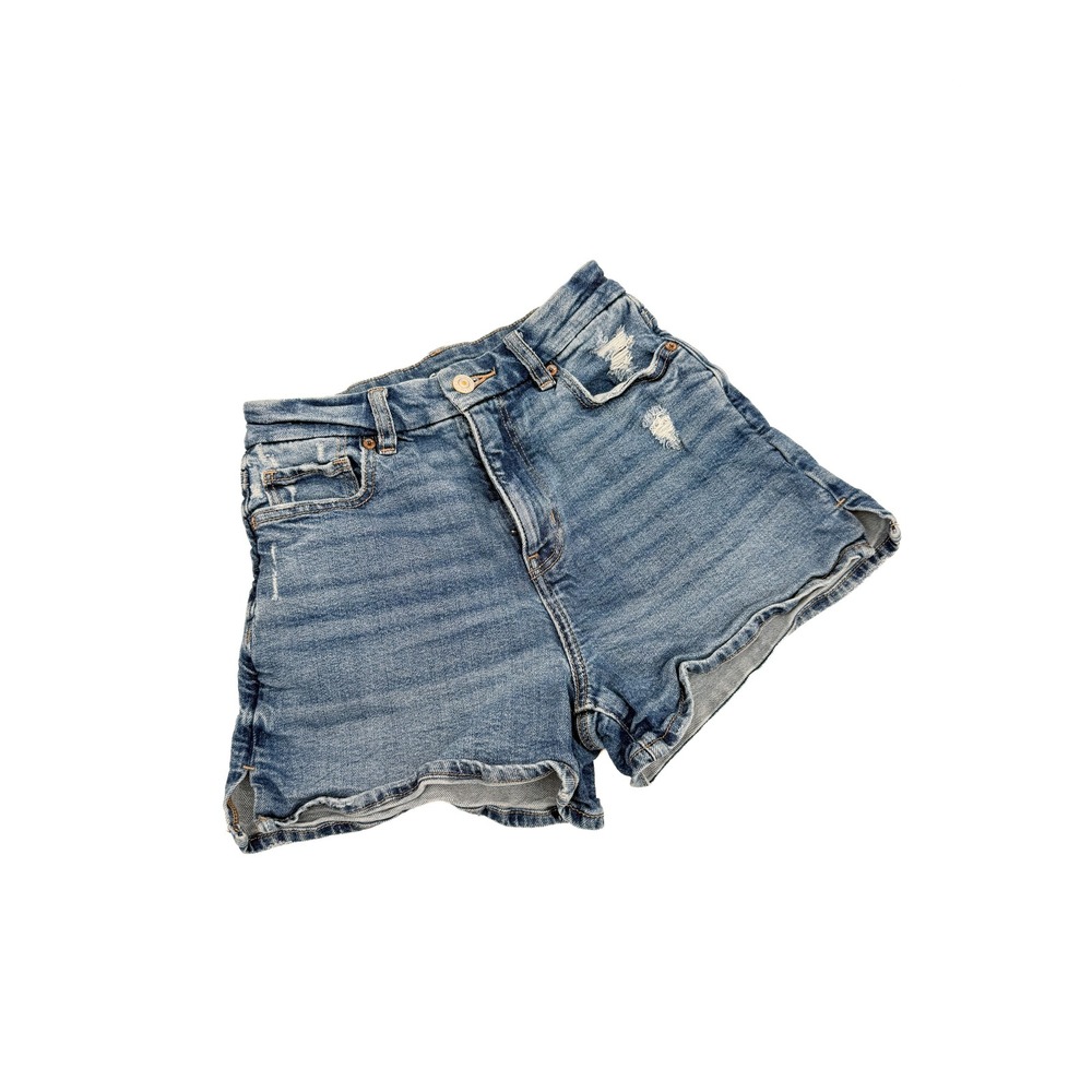 American Eagle Denim Shorts Women 0 Blue High Waisted Distressed Stretch Raw Hem